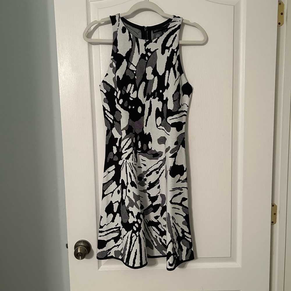 White House Black Market Black & White Abstract Fit-and-Flare Mini Dress